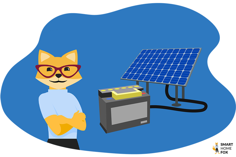 Fuchs vor Balkonkraftwerk mit Stromspeicher
